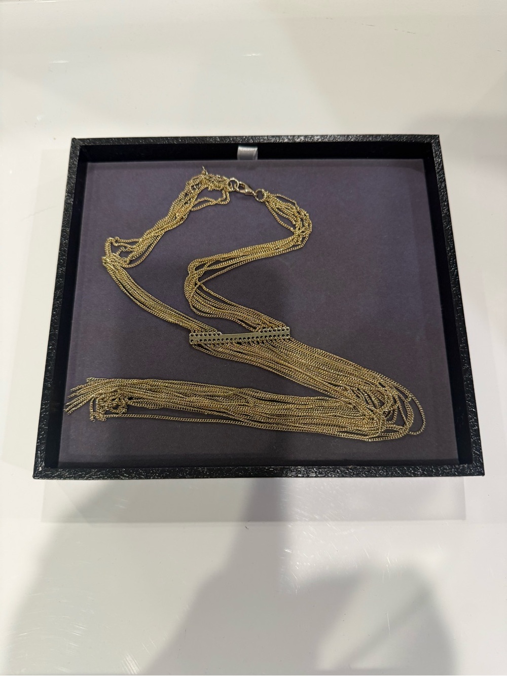 Gold Tone Multi Chain Fringe Statement Necklace